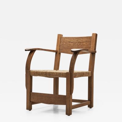 Oak Side Chair with Paper Cord Seat by a Danish Cabinetmaker Denmark ca 1950s