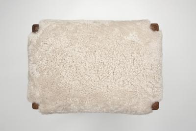 Oak Stool with Carved Legs and Sheepskin Upholstery Denmark 1970s