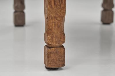 Oak Stool with Carved Legs and Sheepskin Upholstery Denmark 1970s