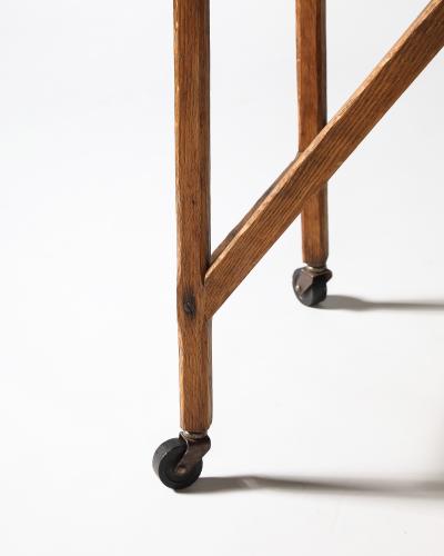 Oak Table Base on Casters United States c 1950