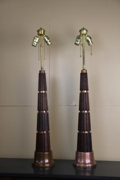 Oak and Copper 1930s Table Lamps