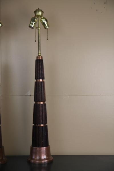 Oak and Copper 1930s Table Lamps