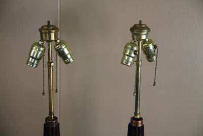 Oak and Copper 1930s Table Lamps