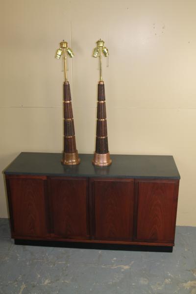 Oak and Copper 1930s Table Lamps