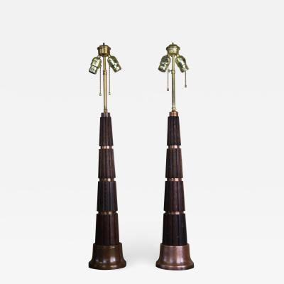 Oak and Copper 1930s Table Lamps