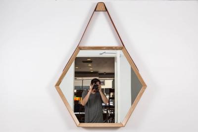 Oak and Leather Hexagon Mirror Natural