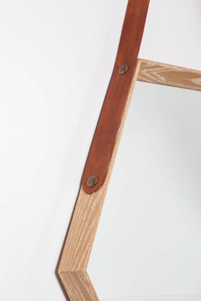 Oak and Leather Hexagon Mirror Natural