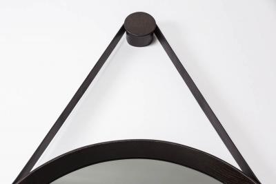 Oak and Leather Round Mirror Ebony