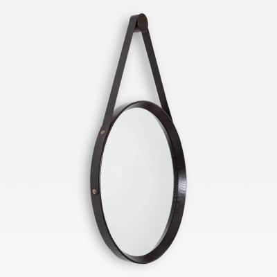 Oak and Leather Round Mirror Ebony