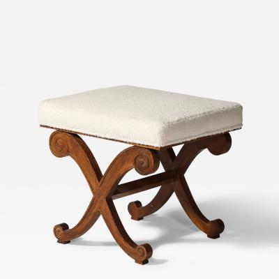 Oak and Upholstered Curule Stool Ottoman France c 1930