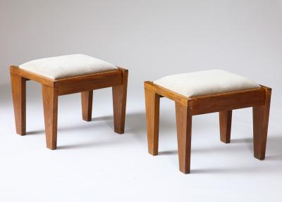 Oak and Upholstery Stool France c 1960