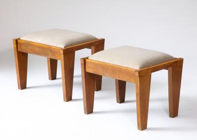 Oak and Upholstery Stool France c 1960