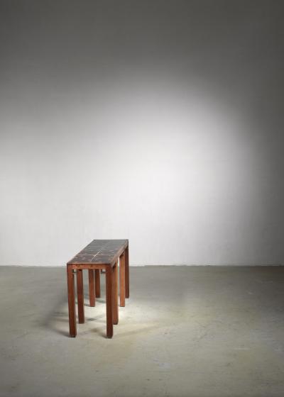 Oak console table with ceramic tile top