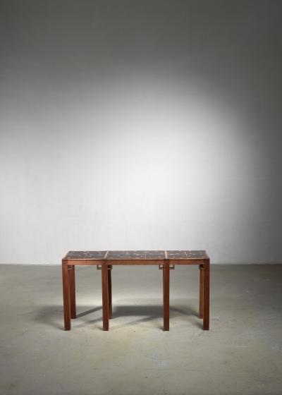 Oak console table with ceramic tile top