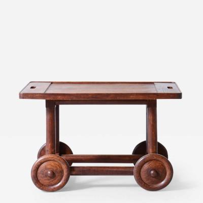 Oak trolley with tray top and large wheels