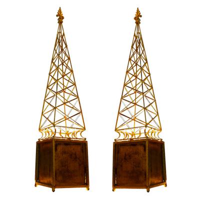 Obelisk Gold Leaf Wrought Iron Table Lamps