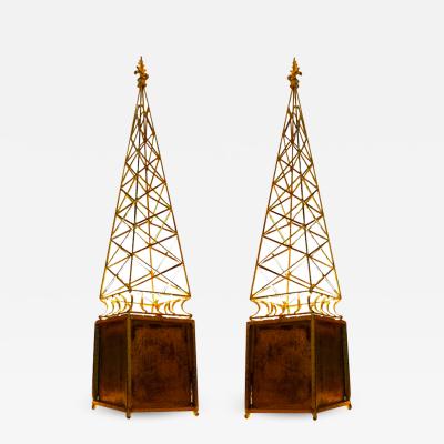 Obelisk Gold Leaf Wrought Iron Table Lamps