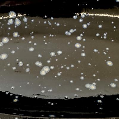 Oblong centerpiece with deep blue speckled glaze