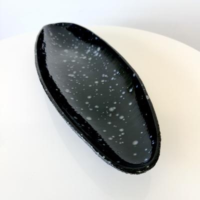 Oblong centerpiece with deep blue speckled glaze