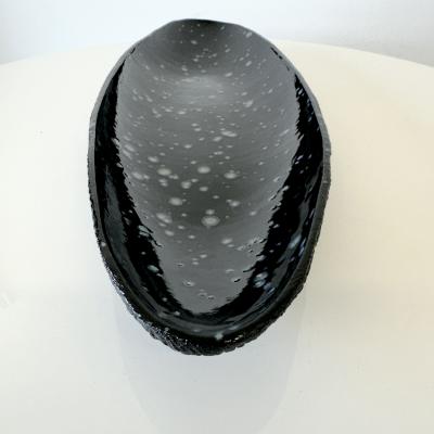 Oblong centerpiece with deep blue speckled glaze