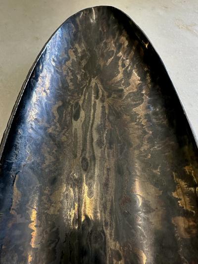 Oblong centerpiece with ring patterned underside in gold and silver glaze