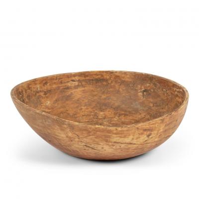 Ocher Color Rustic Swedish Wooden Dug Out Bowl