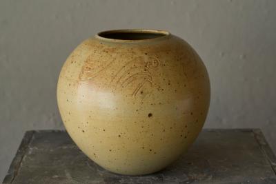 Ochre Yellow Art Deco Studio Pottery Vase Europe 1940s