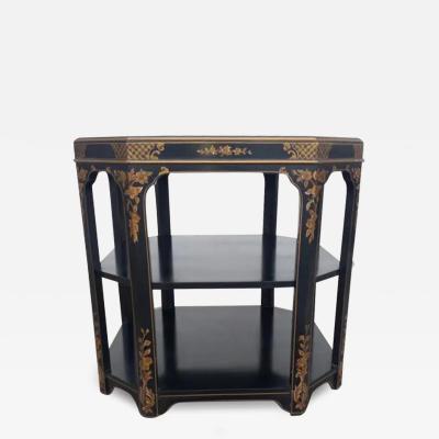 Octagonal 3 Tier Oriental Lacquer Style End Table