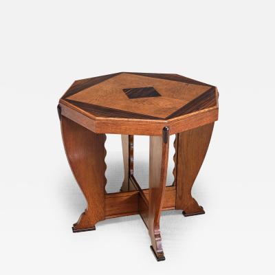 Octagonal Amsterdam School Side Table in Oak and Ebony The Netherlands 1920s