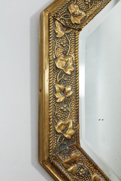 Octagonal Arts Crafts Brass Mirror