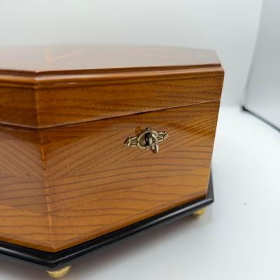Octagonal Bauhaus Box Ash Walnut Maple Mahogany Velvet Vienna circa 1920