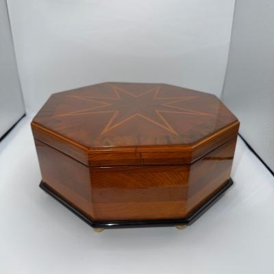 Octagonal Bauhaus Box Ash Walnut Maple Mahogany Velvet Vienna circa 1920