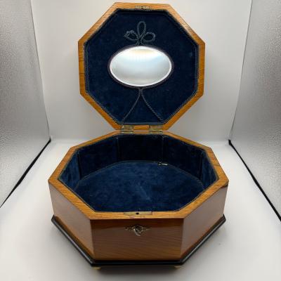 Octagonal Bauhaus Box Ash Walnut Maple Mahogany Velvet Vienna circa 1920