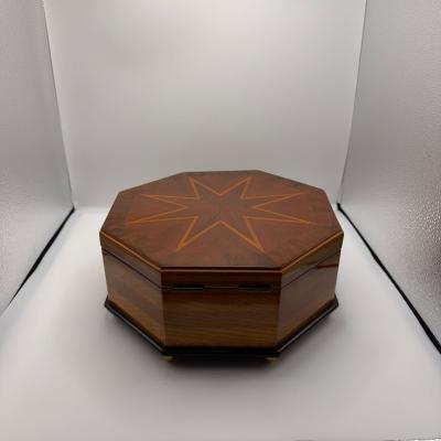Octagonal Bauhaus Box Ash Walnut Maple Mahogany Velvet Vienna circa 1920
