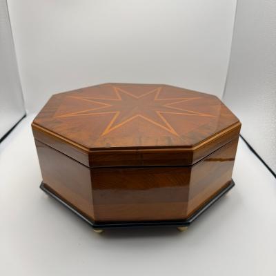 Octagonal Bauhaus Box Ash Walnut Maple Mahogany Velvet Vienna circa 1920