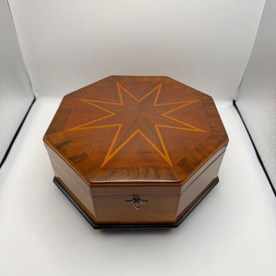 Octagonal Bauhaus Box Ash Walnut Maple Mahogany Velvet Vienna circa 1920