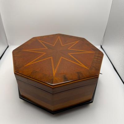 Octagonal Bauhaus Box Ash Walnut Maple Mahogany Velvet Vienna circa 1920