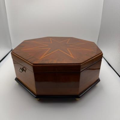 Octagonal Bauhaus Box Ash Walnut Maple Mahogany Velvet Vienna circa 1920