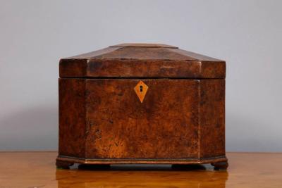 Octagonal Burl Oak Tea Caddy
