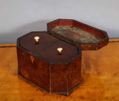 Octagonal Burl Oak Tea Caddy
