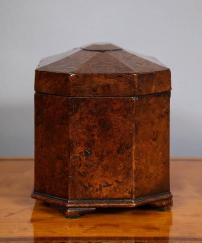 Octagonal Burl Oak Tea Caddy