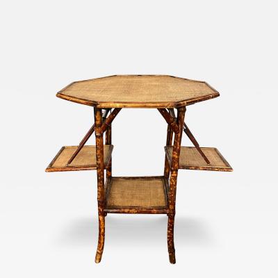 Octagonal English Victorian Tiger Bamboo Side Table