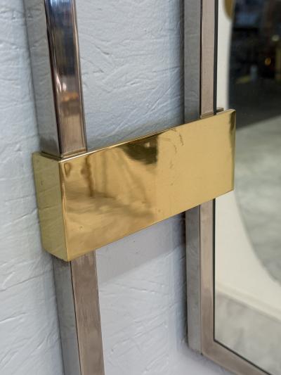 Octagonal Wall Mirror with Chrome and Brass Italy 1970s