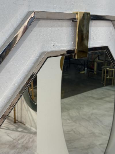 Octagonal Wall Mirror with Chrome and Brass Italy 1970s
