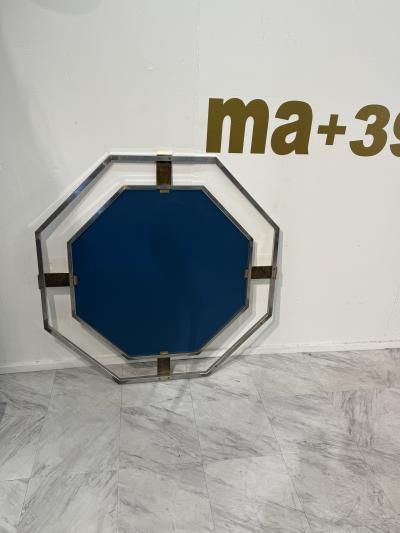 Octagonal Wall Mirror with Chrome and Brass Italy 1970s