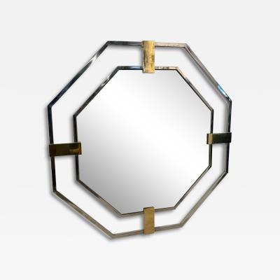 Octagonal Wall Mirror with Chrome and Brass Italy 1970s