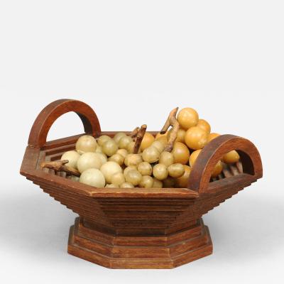 Octagonal Wooden Compote with Stone Grapes