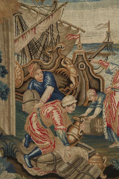 Octagonal needlework panel Depicting a scene from the Adventures of Telemachus 