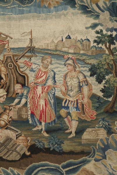 Octagonal needlework panel Depicting a scene from the Adventures of Telemachus 