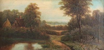 Oil Painting on Canvas English Landscape 19th Century Signed